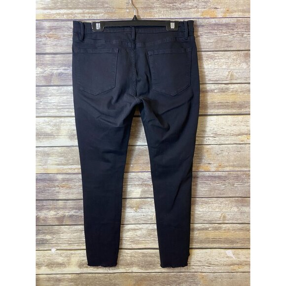 FRAME Le Skinny De Jeanne Raw Stagger Mid Rise Cropped Skinny Jeans Film Noir 32 - Picture 3 of 5